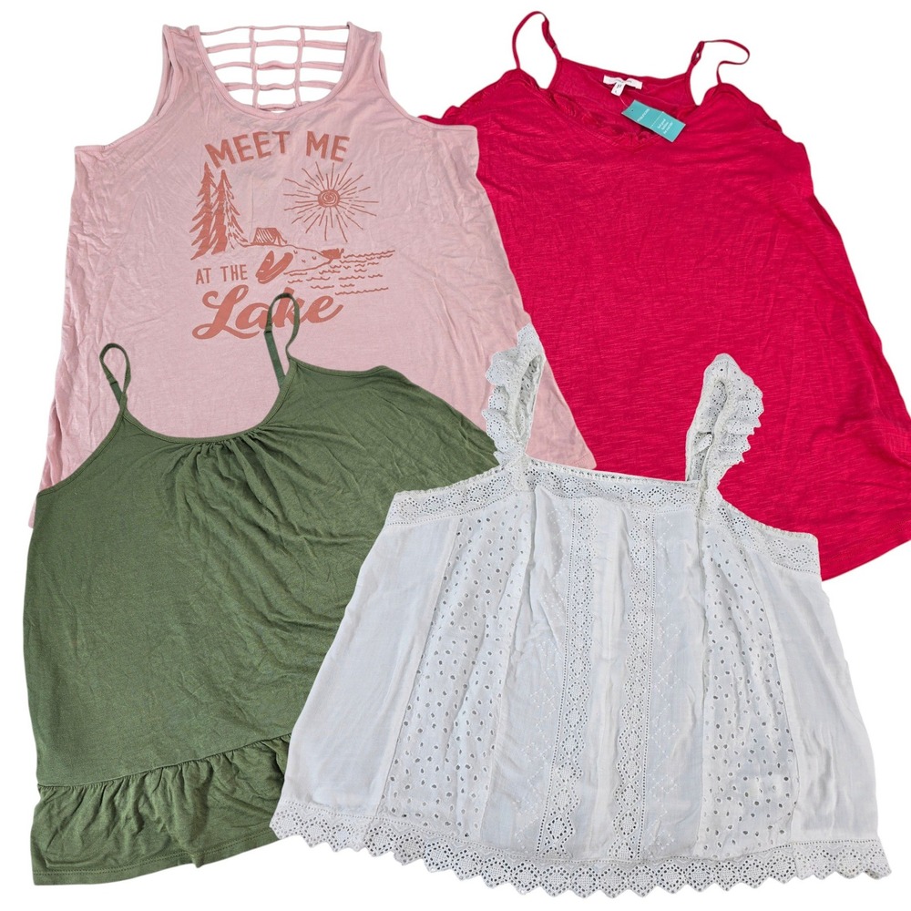 Tank Top Bundle Lot 4 Womens Tank Tops White Pink Red Green Boho Chic